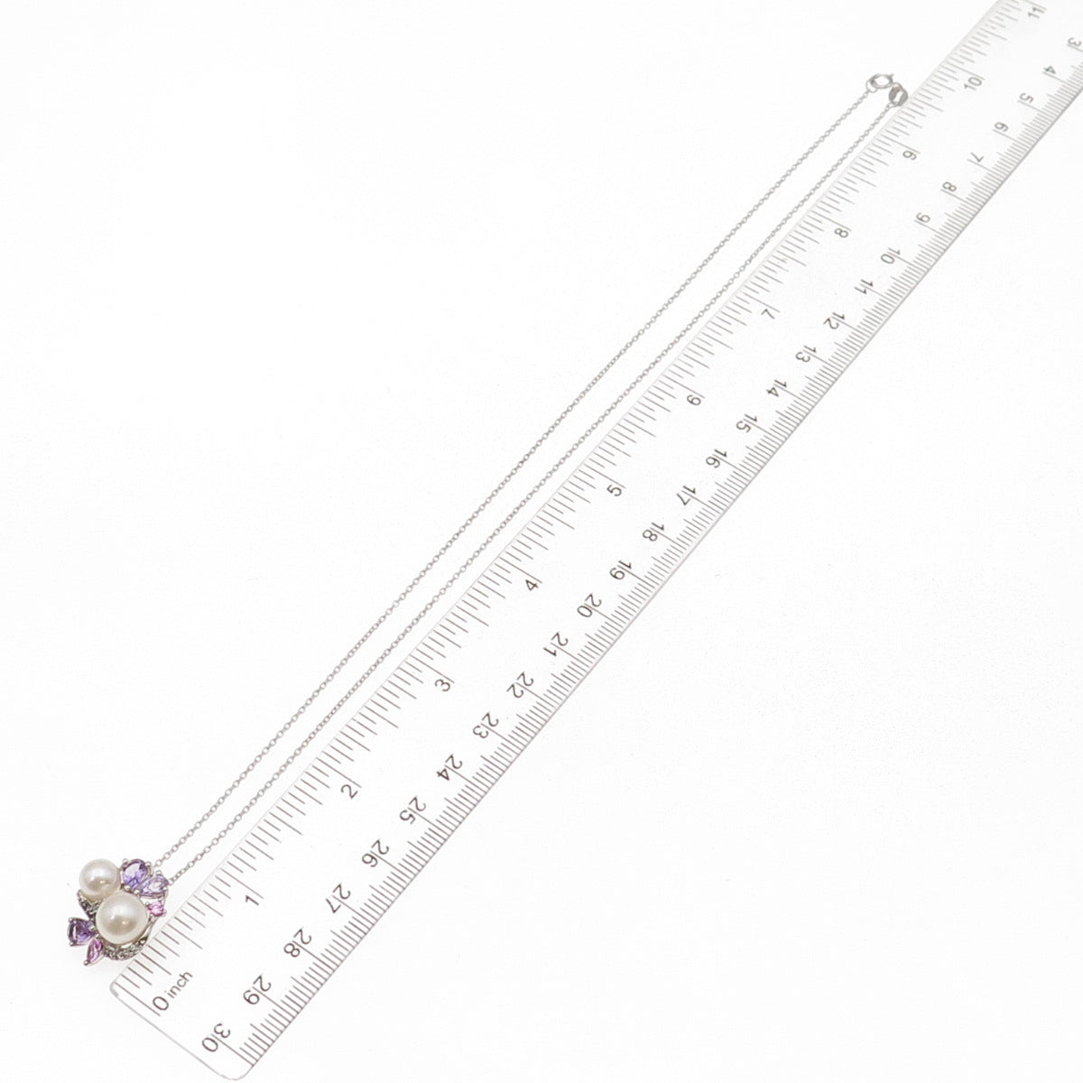 925 Sterling Silver Real Pearl Amethyst Pink & White Topaz Chain Necklace 18"