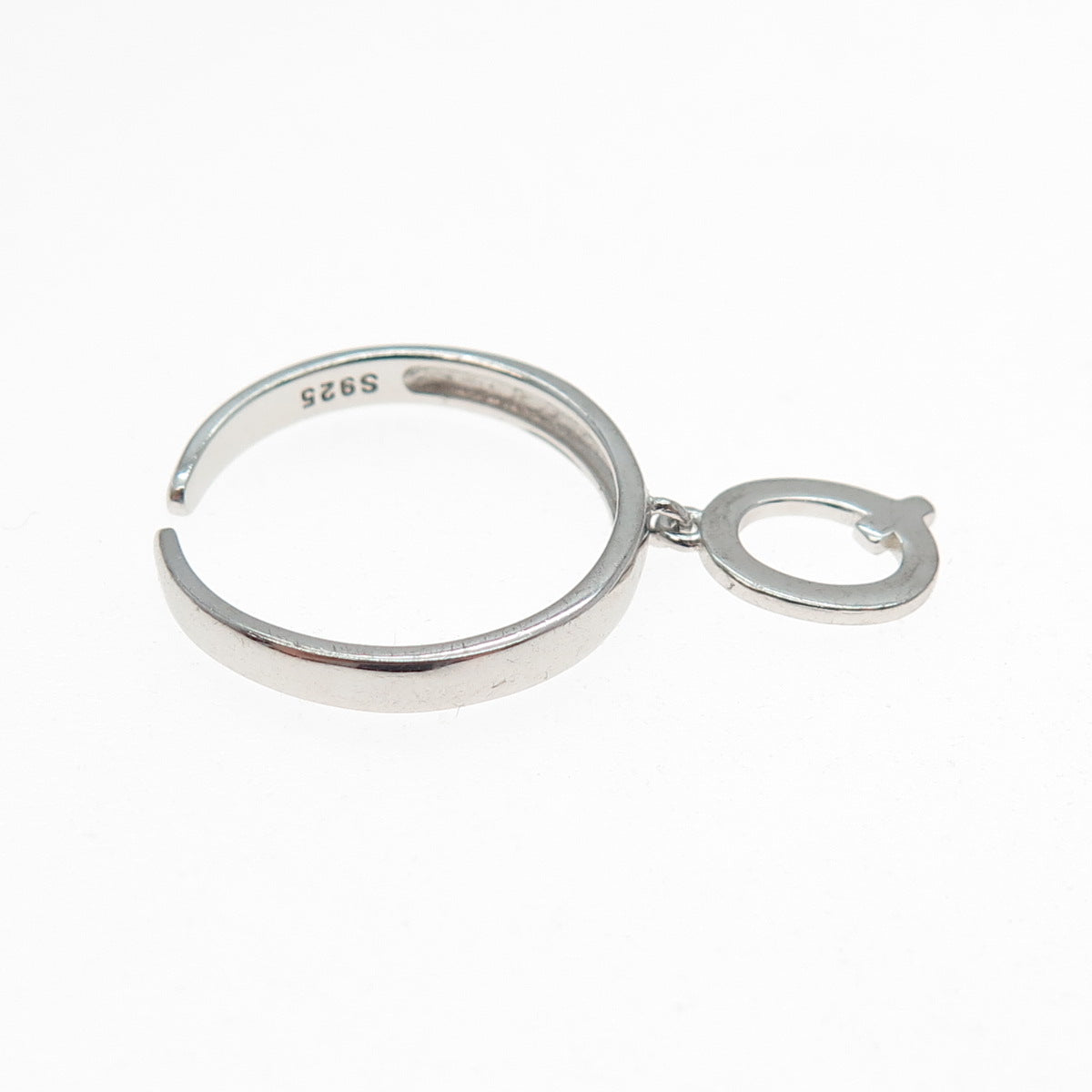 925 Sterling Silver Vintage Letter Q Dangle Charm Adjustable Ring Size 6