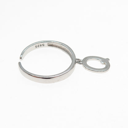 925 Sterling Silver Vintage Letter Q Dangle Charm Adjustable Ring Size 6