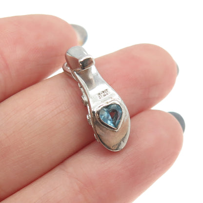 925 Sterling Silver Heart -Cut Blue C Z High Heels Lady Shoe Slide Pendant