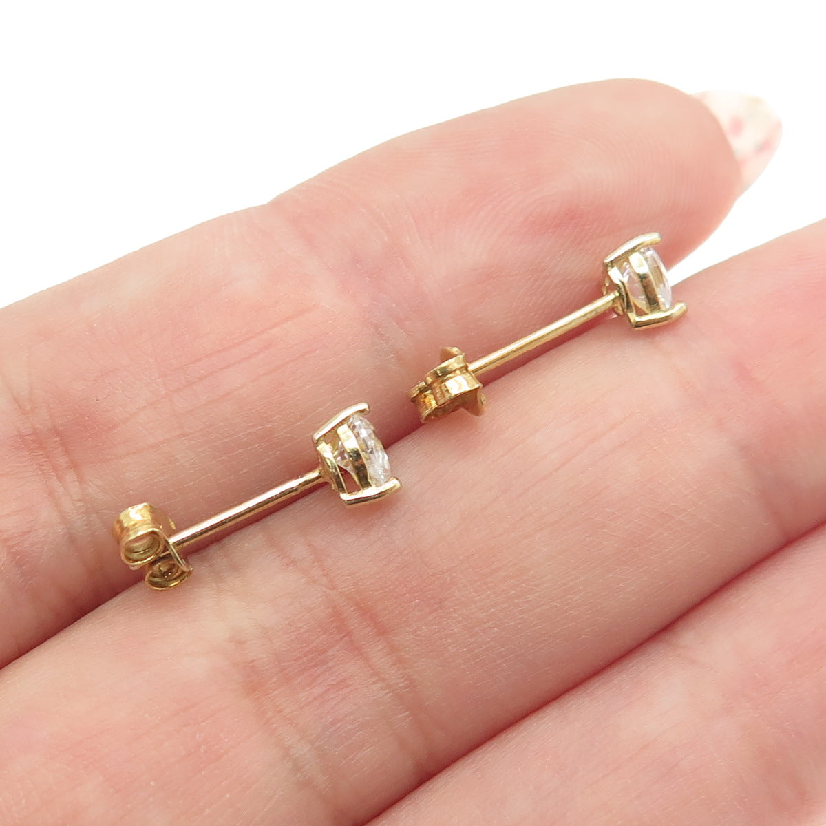 925 Sterling Silver Gold Plated Heart-Cut C Z Stud Earrings