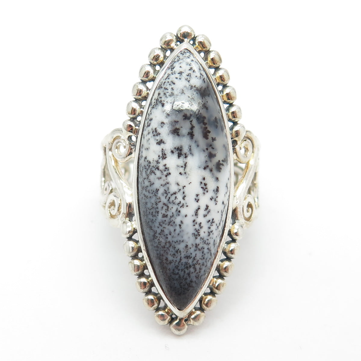 ARYA 925 Sterling Silver Vintage Real Dendritic Agate Gem Statement Ring Size 7