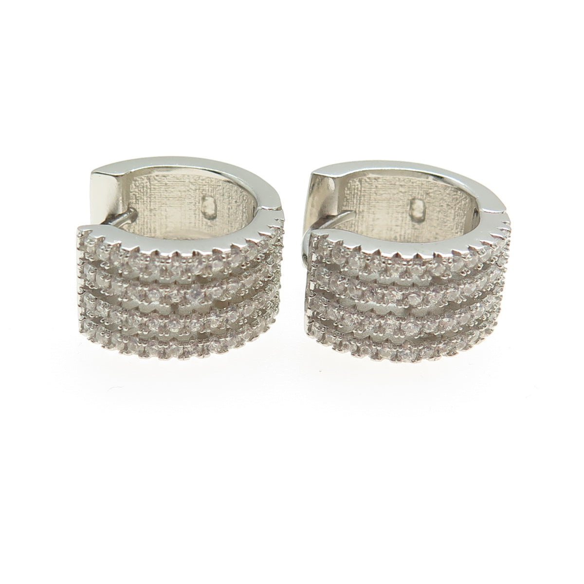 925 Sterling Silver Round-Cut C Z Multi-Row Hoop Earrings