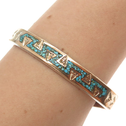 REX ABEITA Old Pawn Sterling 1/20 12K GF Turquoise Inlay Adjustable Bracelet 7"