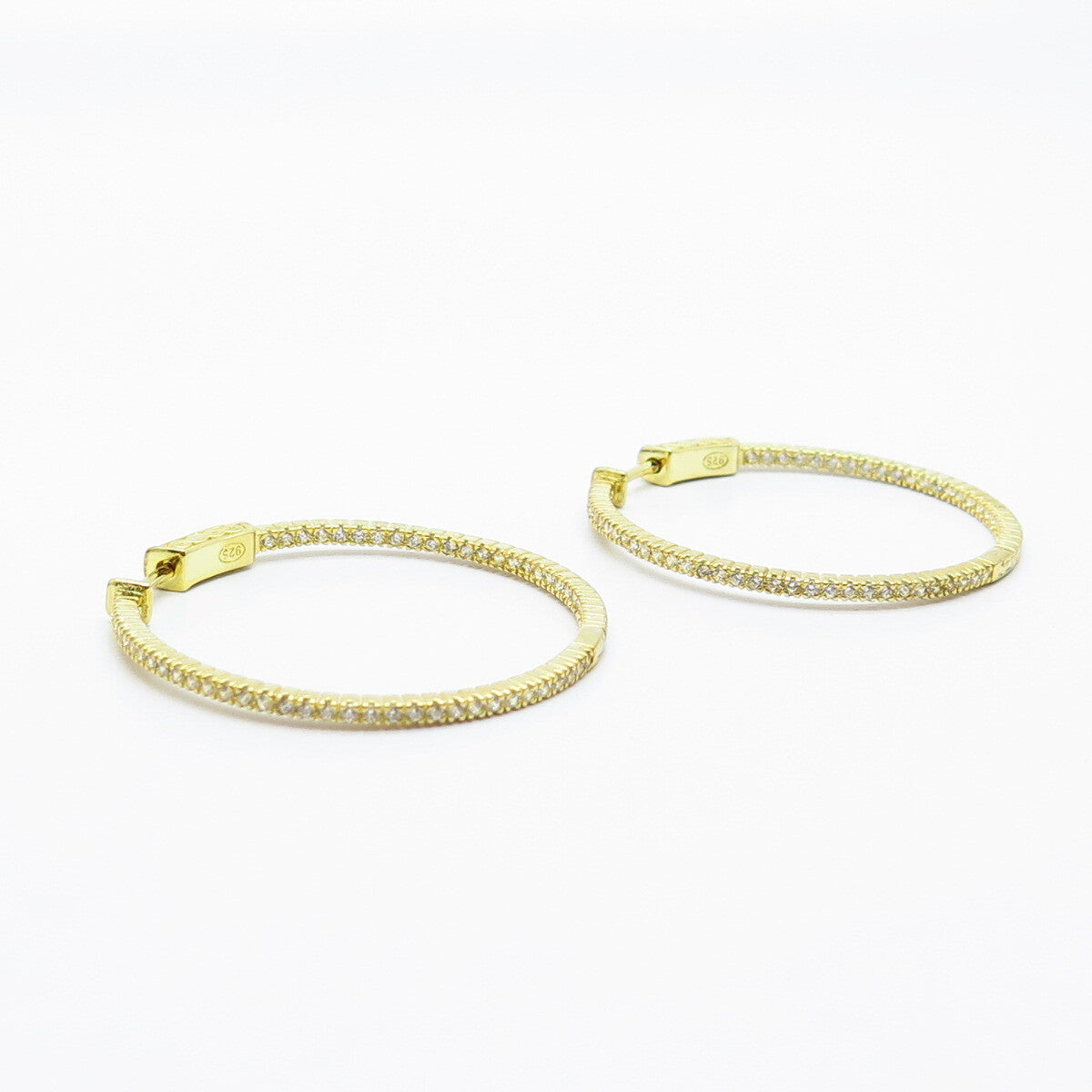 925 Sterling Silver Gold Plated C Z Round Hoop Earrings