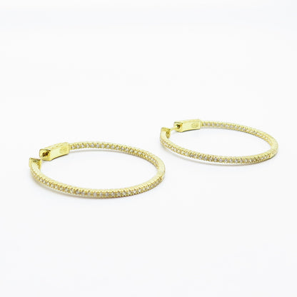 925 Sterling Silver Gold Plated C Z Round Hoop Earrings