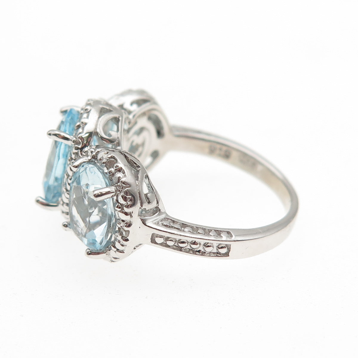 Chuck Clemency 925 Sterling Silver Real Diamond & Blue Topaz Ring Size 7.25