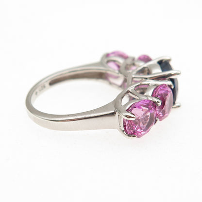 925 Sterling Silver Lab-Created Blue & Pink Sapphire Ring Size 5.75