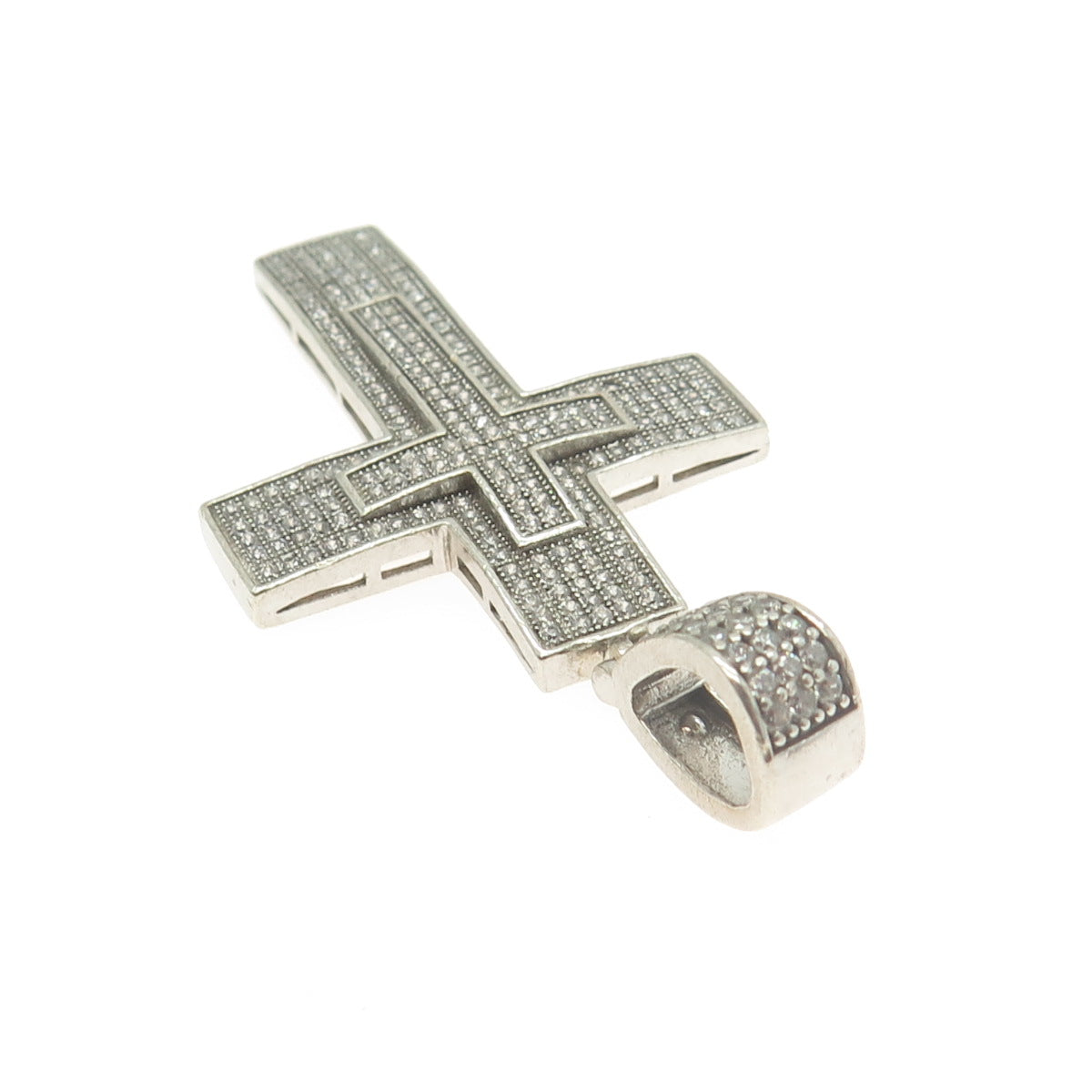 925 Sterling Silver Round-Cut C Z Cross Pendant