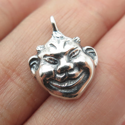 STEVE STAMAS 925 Sterling Silver Vintage Devil Mask Oxidized Minimalist Pendant