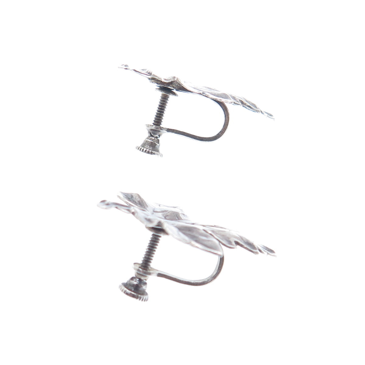 925 Sterling Silver Antique Art Deco Maple Leaf Oxidized Screw Back Earrings