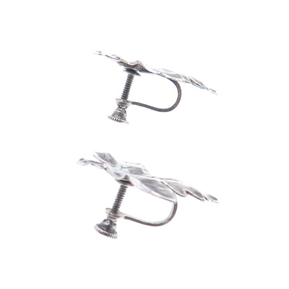 925 Sterling Silver Antique Art Deco Maple Leaf Oxidized Screw Back Earrings