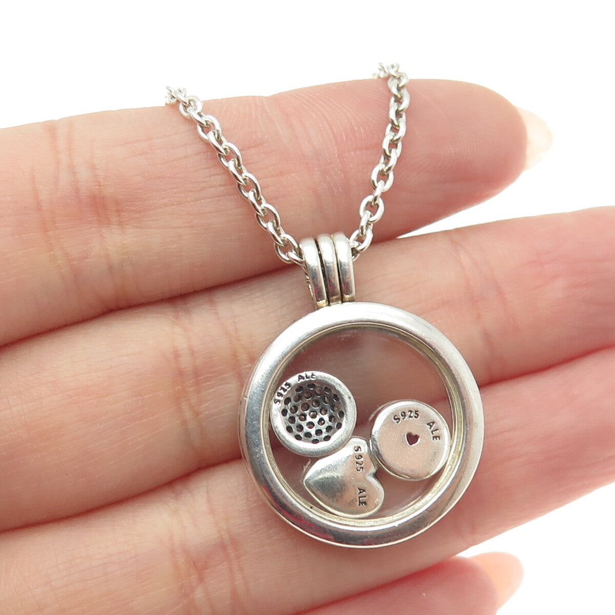 PANDORA 925 Sterling Silver Lab-Created Ruby Charm Locket Pendant Necklace 24"