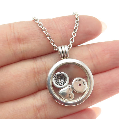 PANDORA 925 Sterling Silver Lab-Created Ruby Charm Locket Pendant Necklace 24"