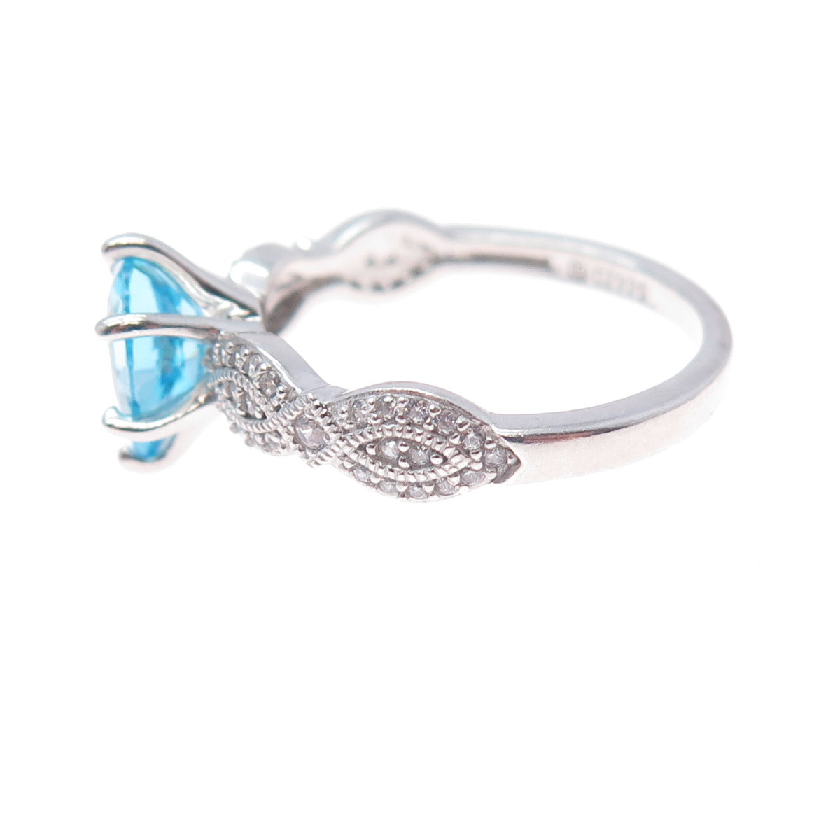 925 Sterling Silver Pear-Cut Blue & Round-Cut White C Z Ring Size 8.25