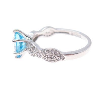 925 Sterling Silver Pear-Cut Blue & Round-Cut White C Z Ring Size 8.25