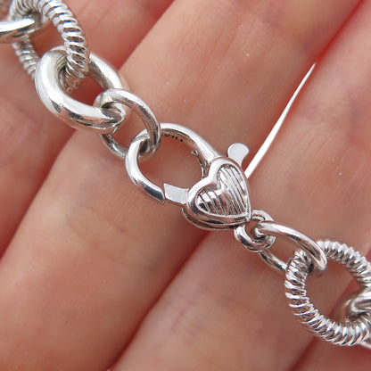 JUDITH RIPKA Sterling Silver Real Rose Quartz & C Z Heart Charm Bracelet 6.5"