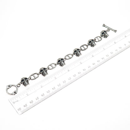 925 Sterling Silver Vintage Skull & Anchor Link Heavy 64.8g Bracelet 7.5"