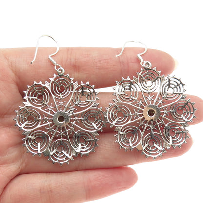 925 Sterling Silver Vintage Real Peridot Spiral Floral Dangle Earrings