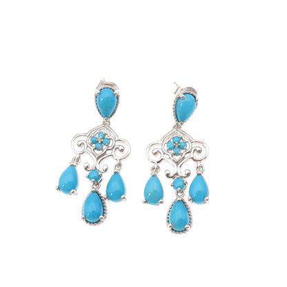 Chuck Clemency Sterling Silver Real Sleeping Beauty Turquoise Dangle Earrings