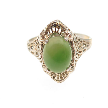 McGrath Hamin 925 Sterling Silver Gold Plated Vintage Real Jade Ring Size 6.5