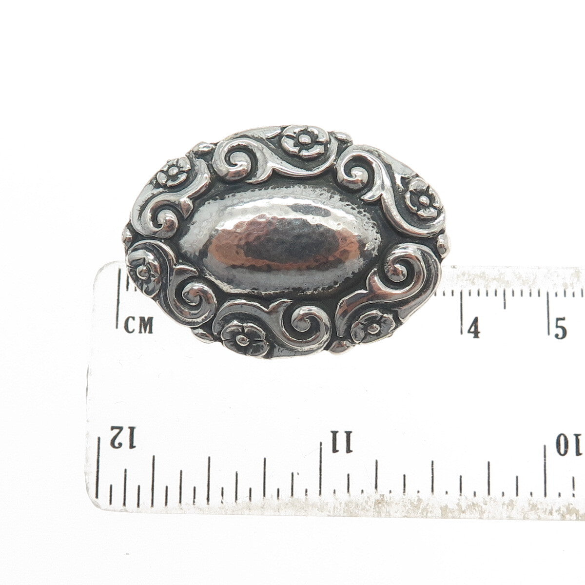 800 Silver Antique Art Deco Forget Me Knot Flower Oxidized Pin Brooch