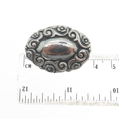 800 Silver Antique Art Deco Forget Me Knot Flower Oxidized Pin Brooch