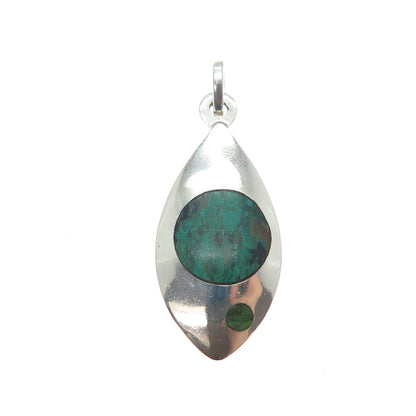 925 Sterling Silver Vintage Mexico Real Azurite Modernist Pendant #18