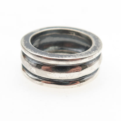 925 Sterling Silver Vintage Modernist Ribbed Oxidized Band Ring Size 6