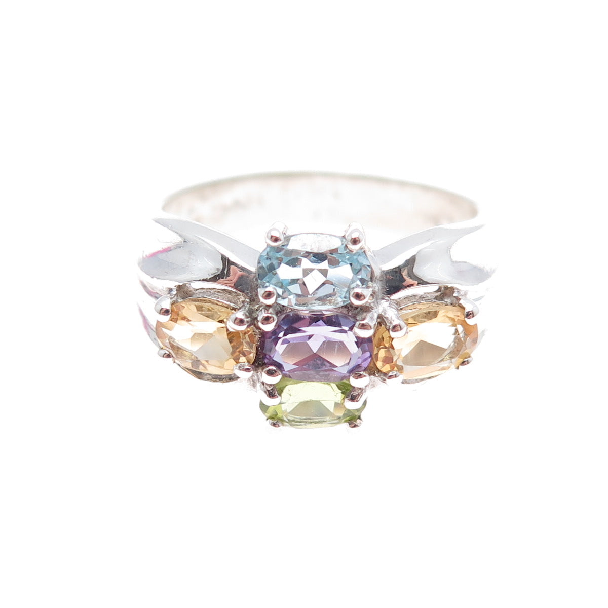 PRANDA 925 Sterling Silver Vintage Topaz Citrine Amethyst Peridot Ring Size 9.75