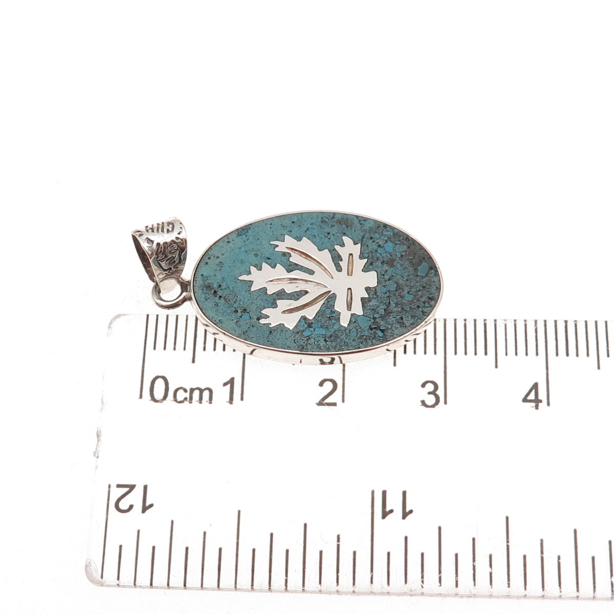 925 Sterling Silver Vintage Mexico Real Turquoise Inlay Cannabis Leaf Pendant