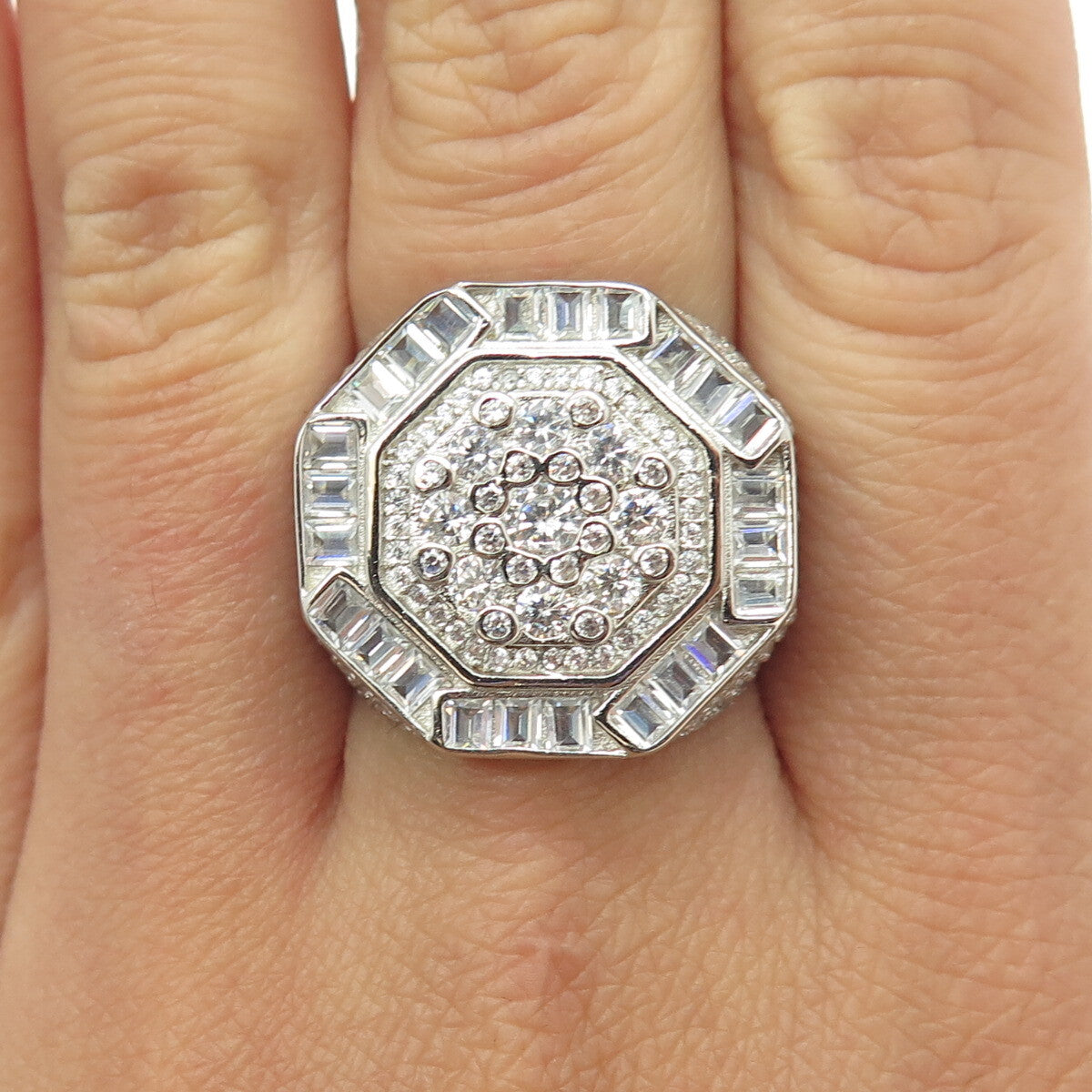 925 Sterling Silver Multi-C Z Domed Ring Size 8.25