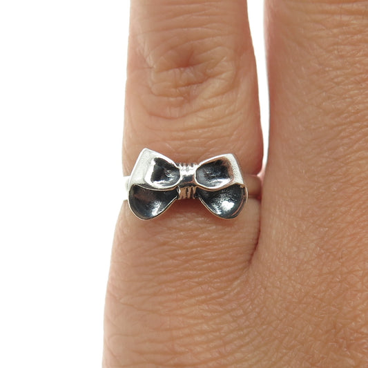 925 Sterling Silver Vintage Bow Oxidized Ring Size 4.5