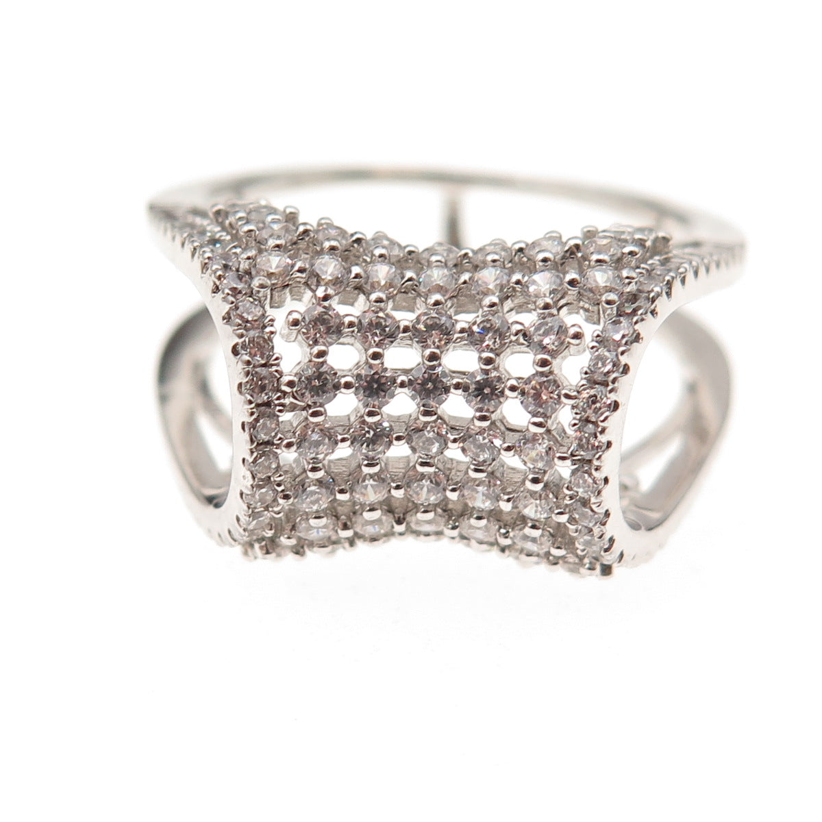 925 Sterling Silver Round-Cut C Z Modernist Cage Ring Size 10.25