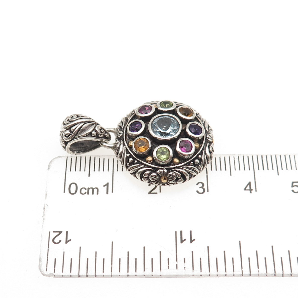 925 Sterling 18K Gold Vintage Real Topaz Pink Amethyst Citrine & Peridot Pendant