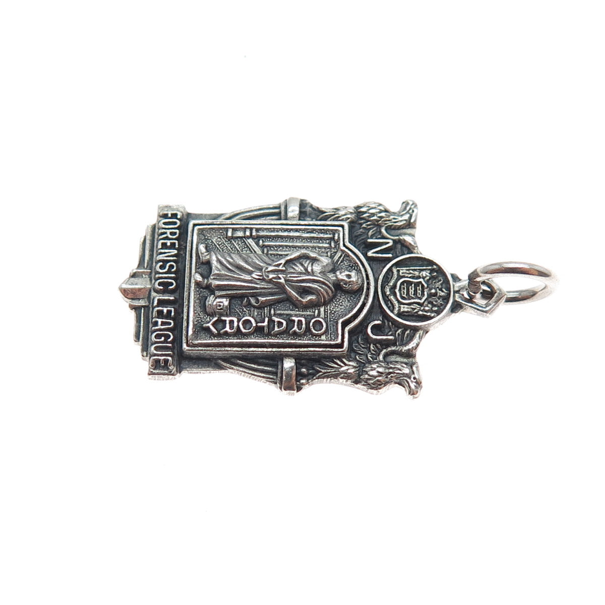 925 Sterling Silver Antique NJ Oratory Forensic League Oxidized Charm Pendant