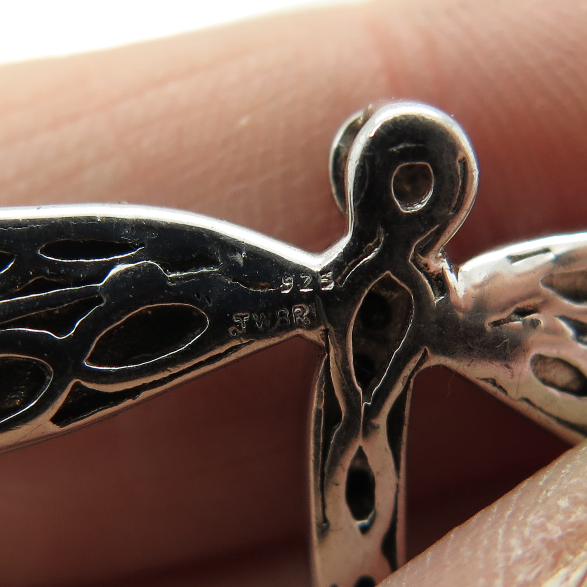 JANE SEYMOUR Sterling Enamel Real Black & White Diamond Dragonfly Slide Pendant