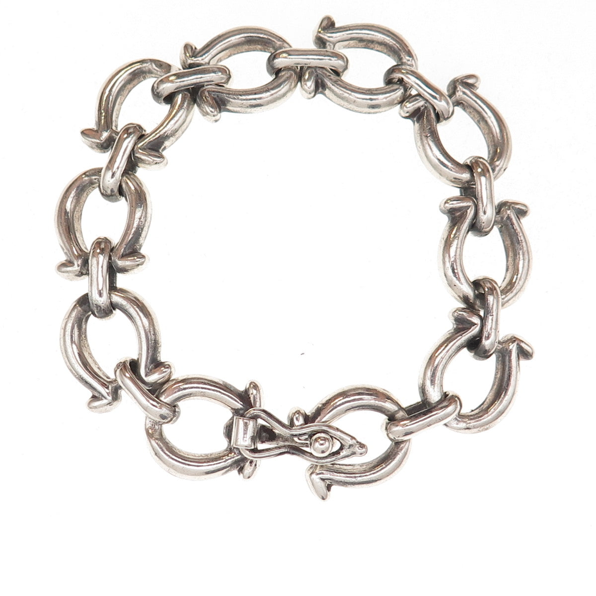 925 Sterling Silver Vintage Mexico Omega-Link Oxidized Bracelet 7"