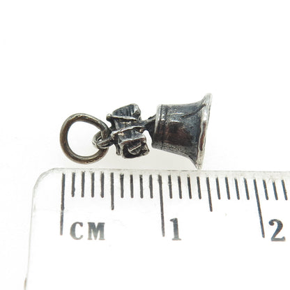 925 Sterling Silver Vintage Liberty Bell Minimalist 3D Charm Pendant