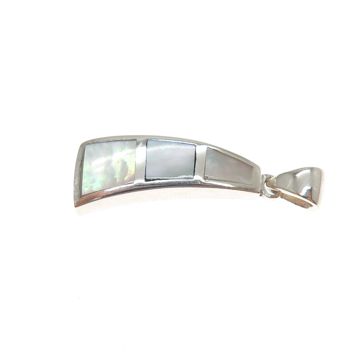 925 Sterling Silver Vintage Real MOP Modernist Charm Pendant