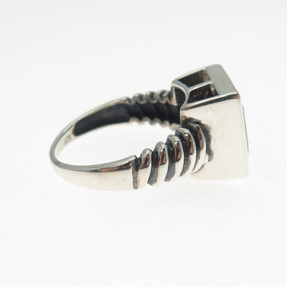 925 Sterling Silver Vintage Real Asscher-Cut Smoky Quartz Oxidized Ring Size 8.5