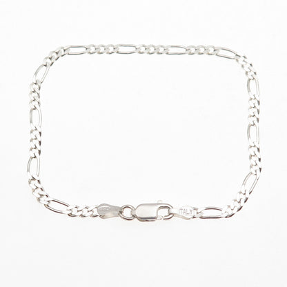 925 Sterling Silver Italy Figaro Link Bracelet 7"