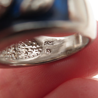 Ross Simons Sterling Silver Vintage Enamel Real Diamond & Moonstone Ring Size 5