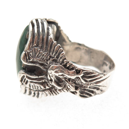 925 Sterling Silver Vintage Real Malachite Eagle Oxidized Ring Size 11