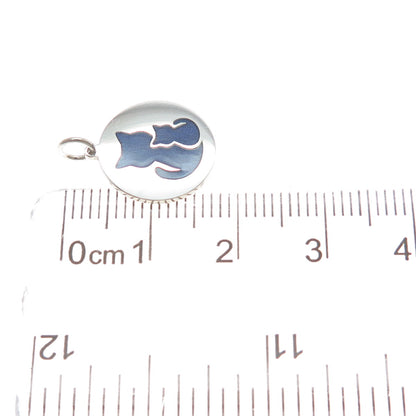925 Sterling Silver Blue Enamel Mom & Child Cat Minimalist Charm Pendant