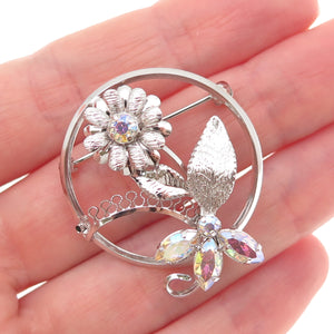 Star Art 925 Sterling Silver Vintage Rhinestone Floral Pin Brooch