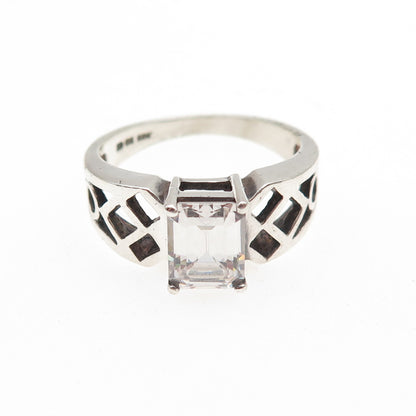 925 Sterling Silver Vintage Emerald-Cut C Z Ring Size 8