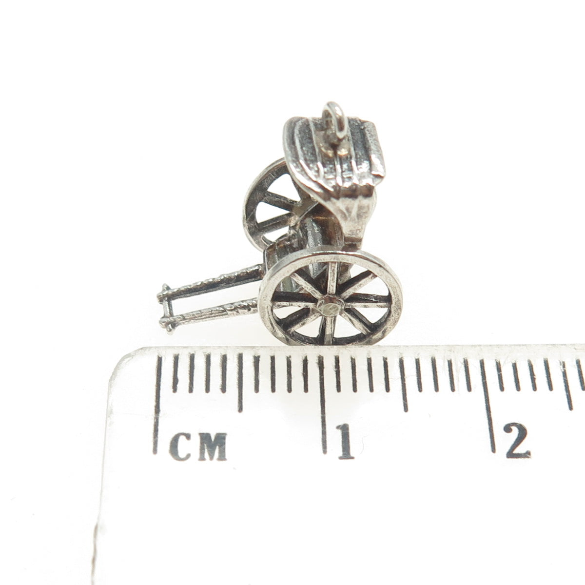 925 Sterling Silver Antique Art Deco Rickshaw Carriage 3D Pendant