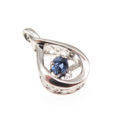925 Sterling Silver Lab-Created Round-Cut Sapphire Teardrop Charm Pendant