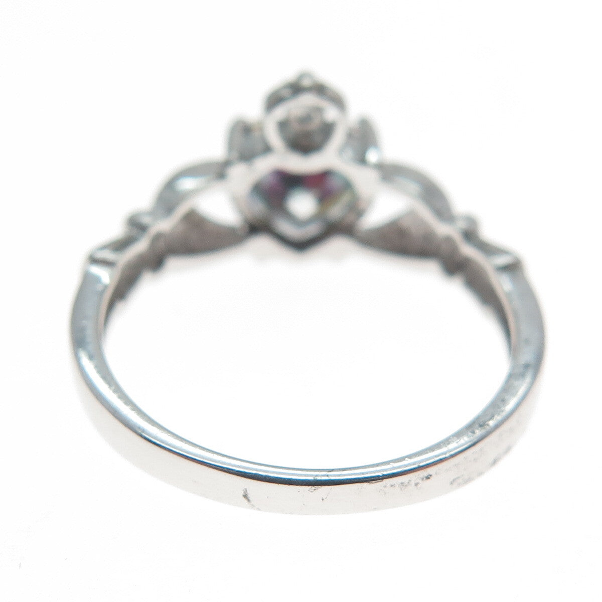 925 Sterling Silver Heart-Cut Mystic Quartz & C Z Irish Claddagh Ring Size 6
